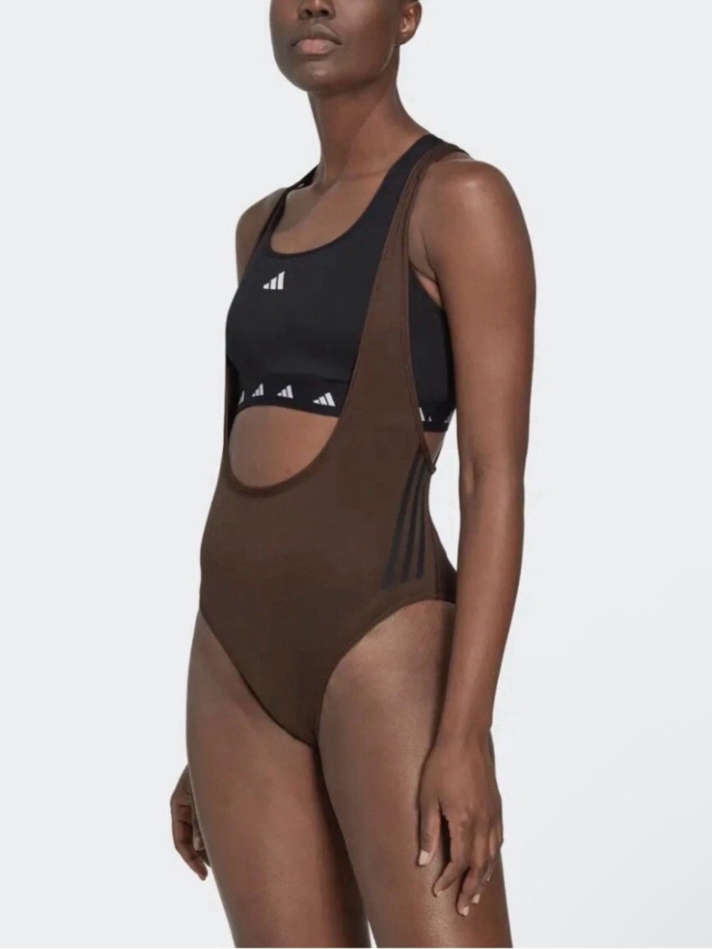Adidas Women’s Train Icons 3 Stripes One Piece Brown Leotard Suit Athletic NWT